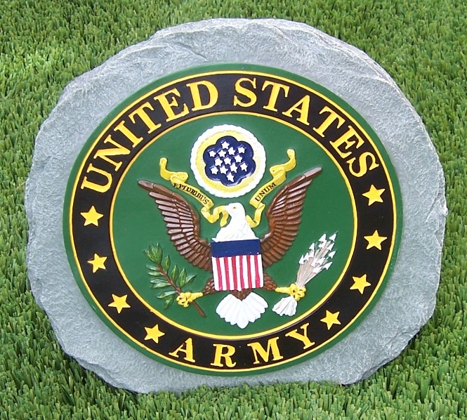 Lawn Garden Plaque Simulated Stone Military Army NEW with 2 U S Flags
